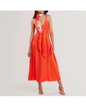 Ted Baker Beckki Tie Waist Midi Dress - Red
