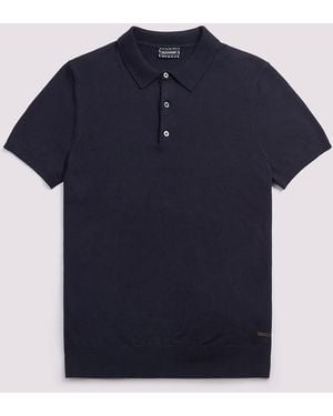 Duchamp Short Sleeve Knit Cotton Blend Polo Shirt - Blue