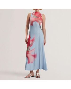 Ted Baker Crepe Jersey Seam Detail Printed Midi Dress - Blue