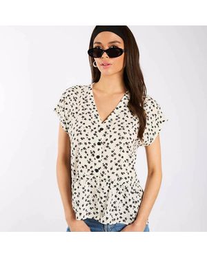 Needs No Label Ivory Floral Tiered Hem Top - Black