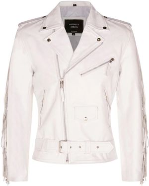 Infinity Leather Fringe Hide Leather Biker Jacket- Sevenoaks - White