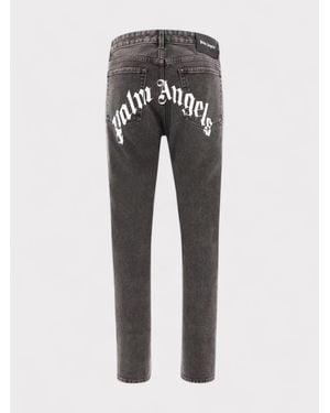 Palm Angels Logo Denim Straight Leg Jeans - Grey