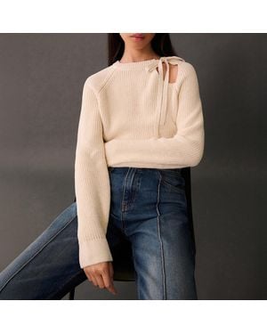 Mango Ecru Cut Out Knitted Jumper - Blue