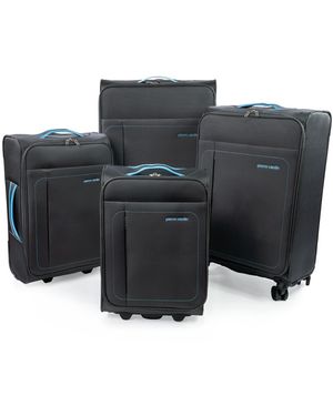 Pierre Cardin Soft Shell Wheeled Suitcase Set Lightweight Travel Luggage - Black