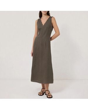 Jigsaw Scallop Detail Linen Dress - Brown