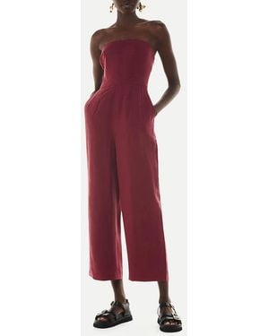Whistles Burgundy Bandeau Linen Blend Jumpsuit - Red