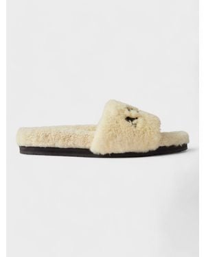 Amiri Shearling Fur Logo Slippers - White