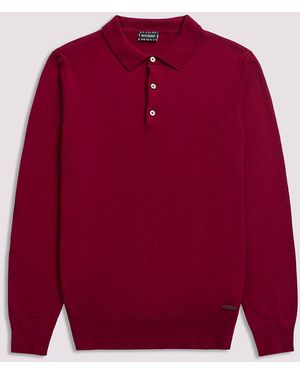 Duchamp Long Sleeve Knit Cotton Blend Polo Shirt - Red