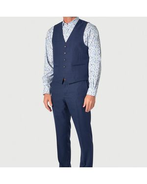 Brook Taverner Tailored Fit Calder Puppytooth Check Wool Rich Suit Waistcoat - Blue