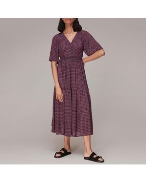 Whistles Bella Twist Dot Midi Dress - Purple