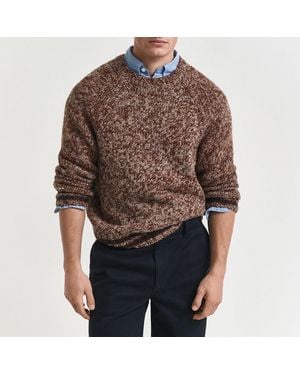 GANT Wool Melange Crew Neck Jumper - Brown