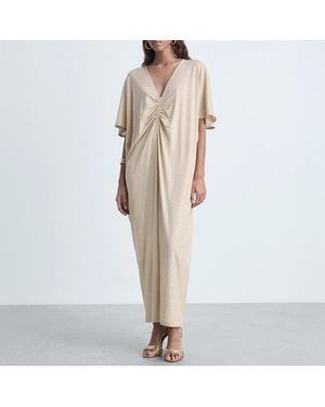 Mango Lurex Dress With Gathered Neckline - Natural