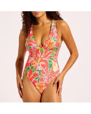 Seafolly Summer Melon Cross Back One-Piece - Red