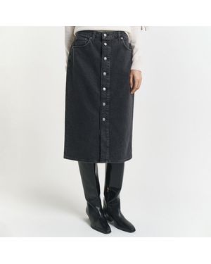 GANT Midi Button Front Denim Skirt - Black
