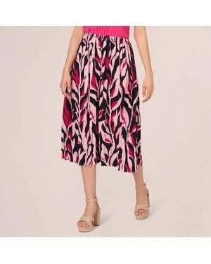 Adrianna Papell Multi Printed Pull On A-Line Pleated Skirt - Red
