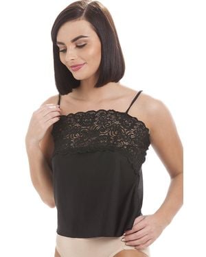 CAMILLE Satin Feel Lace Trim Camisole - Black