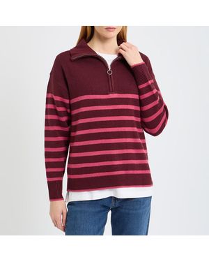 Crew Multi Half Zip Stripe Knitted Jumper - Red