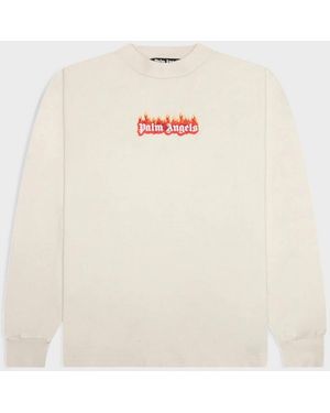 Palm Angels Burning Logo Classic Longsleeve T-Shirt Off/ (Fw22) - White