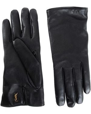 Saint Laurent Cassandre Leather Gloves - Black