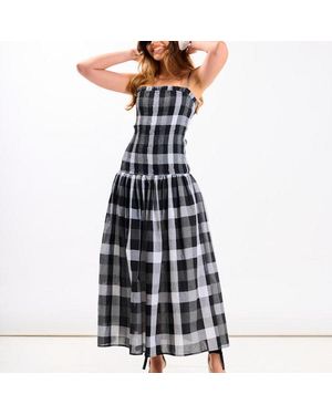 Needs No Label Check Drop Waist Midi Dress - Blue