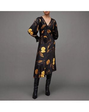 AllSaints Naomi Aretha Silk Blend Midi Dress - Black