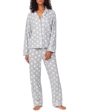 DKNY Polka Dot Long Sleeve Notch Collar Pyjama Set - Grey