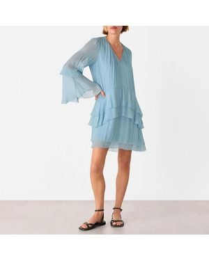 Whistles Light Frill Boho Mini Dress - Blue