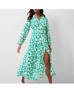 French Connection Pattern Belted Midi Dress - Green