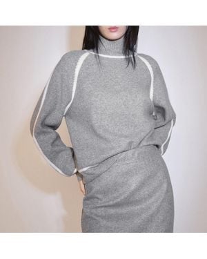 Mango Turtleneck Jumper With Contrast Details - Grey