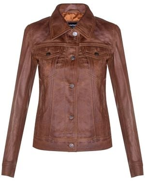 Infinity Leather Tan Leather Trucker Jeans Jacket-Anderlecht - Brown