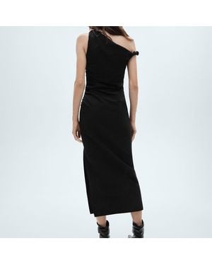 Mango Asymmetrical Dress With Gathered Details - Black