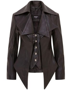 Infinity Leather Edwardian Gothic Victorian Leather Biker Jacket - Black