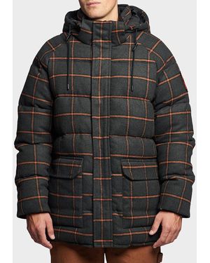 Penfield Charcoal Check Wool Blend Longline Puffer - Black