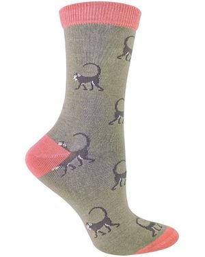 Miss Sparrow Monkey 1 Pack Ladies Novelty Animal Patterned Bamboo Socks - Grey