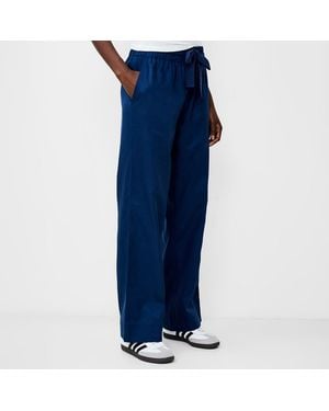 French Connection Midnight Cotton Blend Wide Leg Trousers - Blue