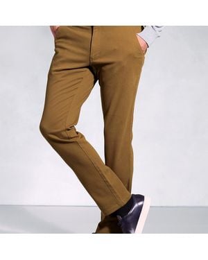 Brook Taverner Tailored Fit Aristotle Caramel Textured Stretch Cotton Chinos - Brown