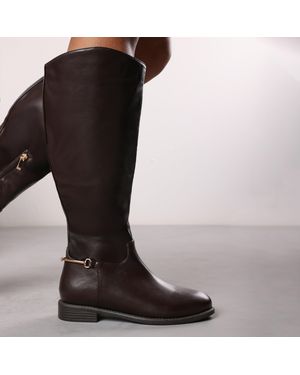Where's That From 'Monroe' Dark Pu Knee High Boots - Black