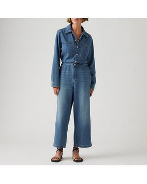 Levi's Linen Blend Denim Crop Jumpsuit - Blue