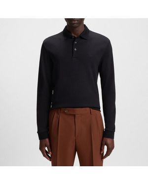BOSS Pado Long Sleeve Cotton Polo Shirt - Blue