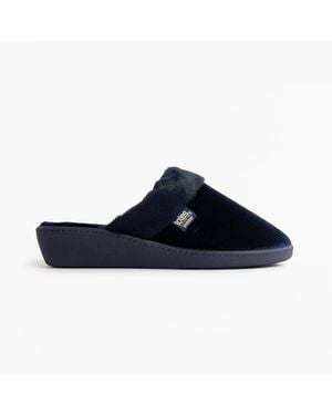 Totes Isotoner Sparkle Velour Heeled Mule Low Top Mule Slippers - Blue