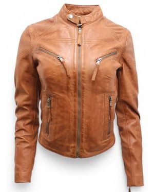 Infinity Leather Slim-Fit Leather Biker Jacket-Maldon - Brown