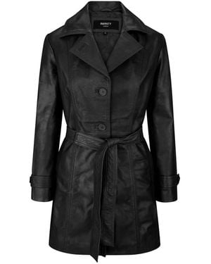 Infinity Leather 3/4 Length Trench Coat-Ranchi - Black