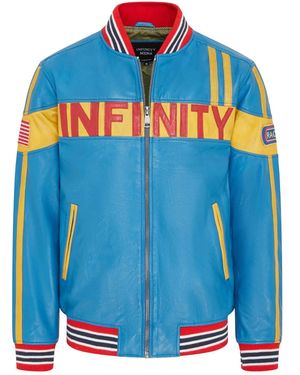 Infinity Leather Leather Track Racing Bomber Biker Jacket - Blue