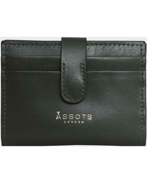 Assots London 'grove' Forest Green Khaki Smooth Rfid Tab-over Leather Credit Card Holder