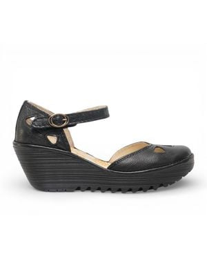 Fly London Yuna Leather Wedge Sandals - Black
