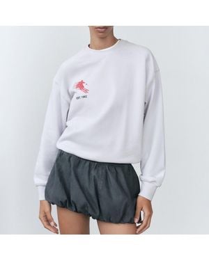 Mango Cotton Blend Sweatshirt With Printed Message - White