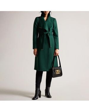 Ted Baker Dark Wool Wrap Belted Midi Coat - Green