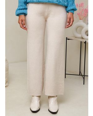 Sofiacashmere Cashmere Blend Wide Leg Trousers - Natural