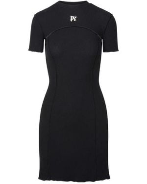Palm Angels Monogram Mini Dress Cotton - Black