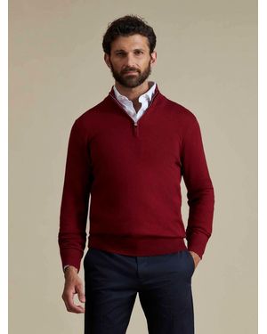 Duchamp Funnel Neck Cotton Blend Jumper - Red